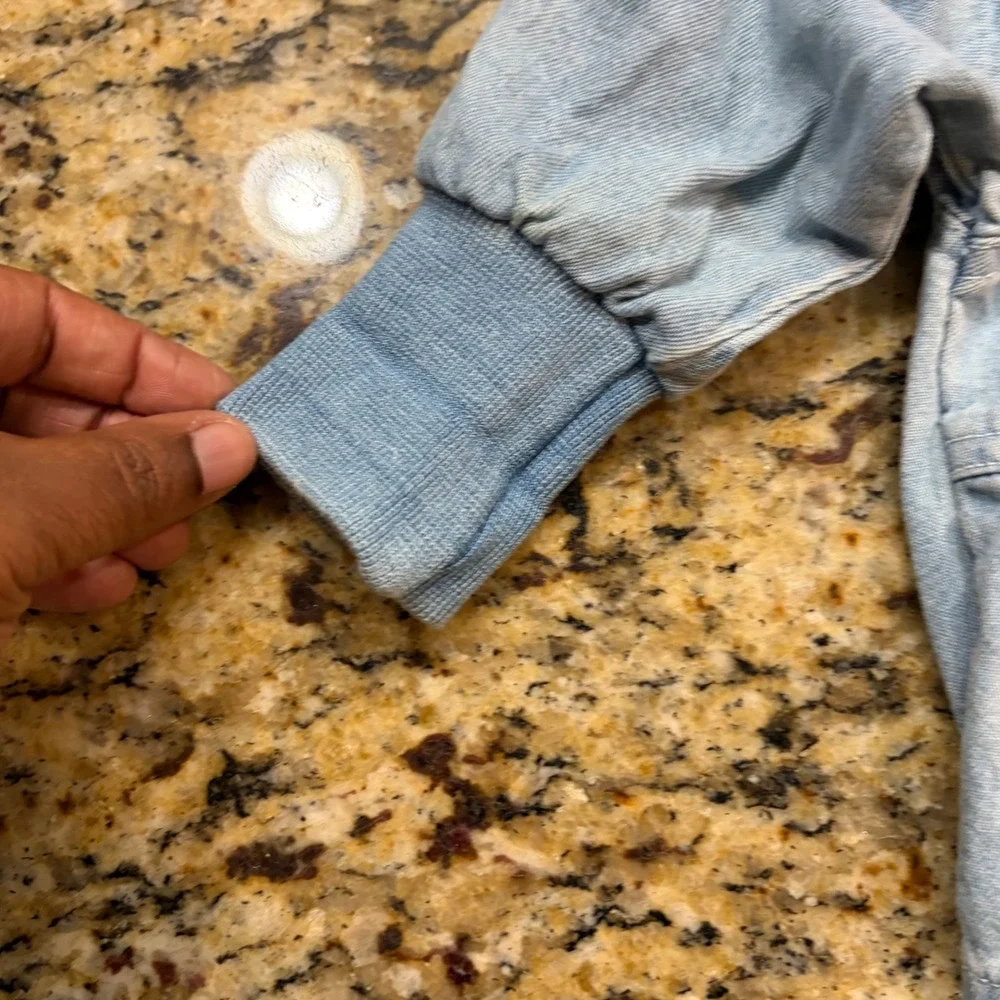 Vintage Gymboree Denim Jacket Infant NB Light Wash Hooded Truck Patch Blue Red v